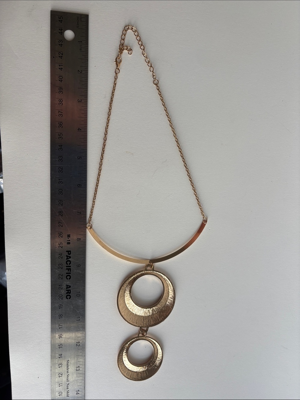 Gold Double Circle Necklace Textured Open Pendant Women Jewelry - Picture 4 of 4